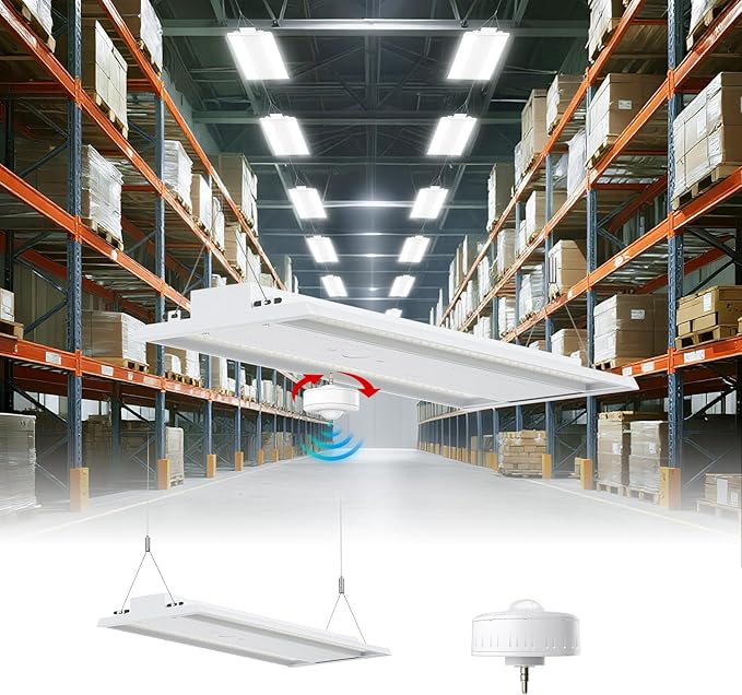 YXL 400W LED Linear High Bay Light 4FT, Adjustable 400W/320W/240W/100W with Motion Sensor, 60000LM, 120-277V, 0-10V, 5000K, Commercial Linear High Bay Led Shop Lights for Warehouse Workshops, UL