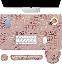 Arttown Keyboard Mouse Pad Set, 4 in 1 Desk Mat Set Leopard Rose - Image 1