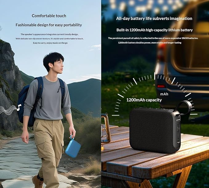 Outdoor Bluetooth Speaker, Portable Wireless Speaker with 10W Stereo Sound, IPX6 Waterproof, Bluetooth 5.3 for Stable Connection, TWS Pairing for 20W Loud Audio, Perfect for Camping, Beach, Party