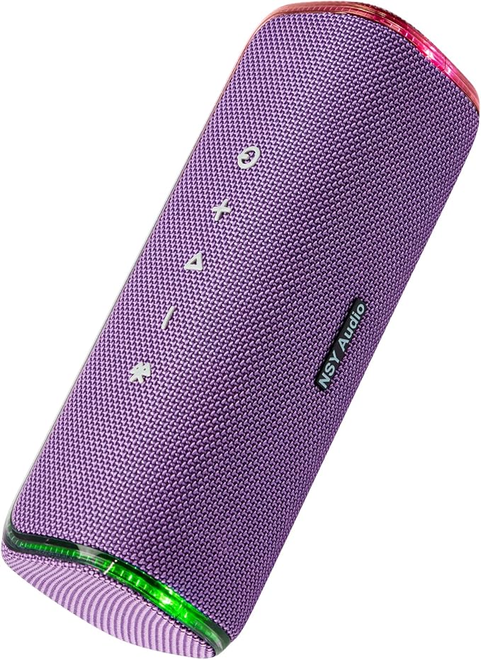 Purple Bluetooth Speaker with Lights, IPX7 Waterproof Wireless Outdoor Speaker, 25 Hours Playtime, Bass Boosted, TWS Pairing for Hiking, Pool, Gym, Gifts, Purple