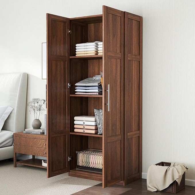 KEIKI 70.87" Tall Kitchen Pantry Storage Cabinet with 2 Door and Shelves, Freestanding Wood Hutch Food Pantries Cupboard for Coffee Bar, Dining Room, Living Room, Walnut