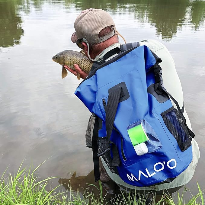 Malo?™o DryPack 30L Waterproof Backpack, Roll-Top Dry Bag Backpack with Padded Straps, Floating Design for Beach, Kayaking, Fishing, Boating, Travel, and Water Sports, Dark Blue