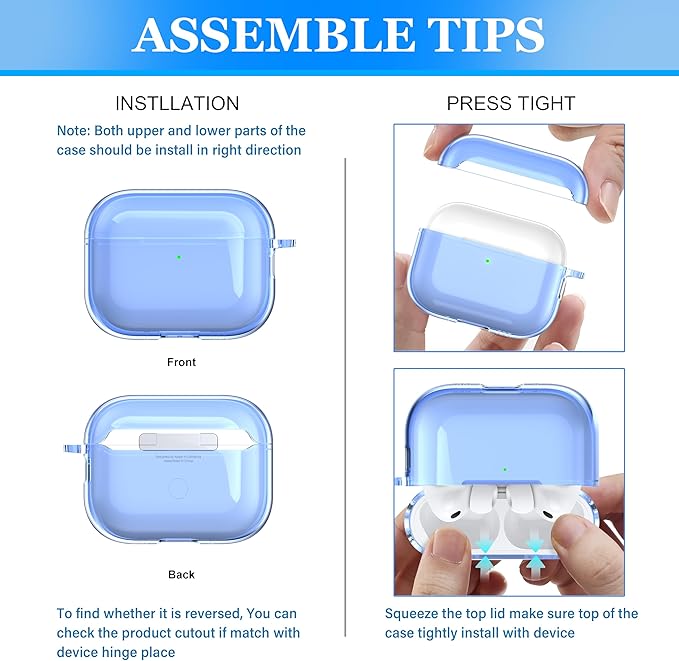 for AirPods Pro 3 Clear Case 2025, Military-Grade Shockproof, Soft TPU Highly Transparent Anti-Yellowing for AirPods Pro 3 Case with Cleaning Kit & Cute Round Buckle, Clear Blue