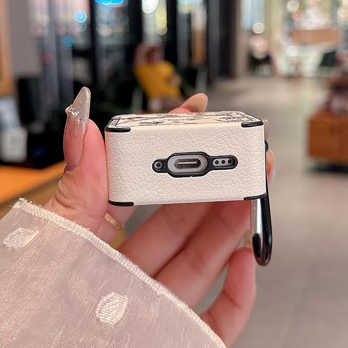 for AirPod 4 Case for Women Girls Cute Retro Flower Design with Keychain PU Leather Squre Shockproof Protective Cover Compatible with AirPods 4th Gen Case (Retro Rose White)