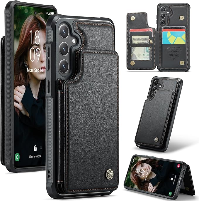Bemal for Samsung Galaxy S24 FE Wallet Case with Card Holder, RFID Blocking, Shockproof Leather Kickstand for Men and Women, Durable Protective Phone Cover for 6.7", Black