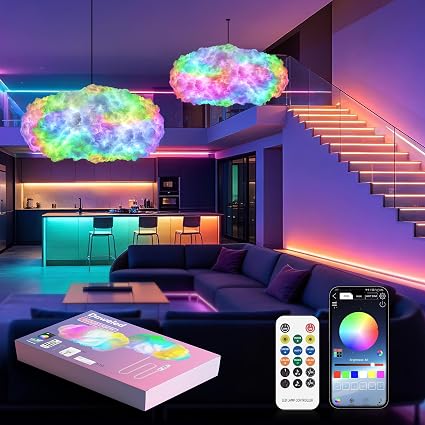 Cloud LED Lights for Bedroom - DIY Aesthetic Mood Light, Music Sync App Control Wall Light, 3D Ceiling Lamp Color Changing Lights, Cool Stuff for Kids Room Decor, Cool lights for Room Decorations