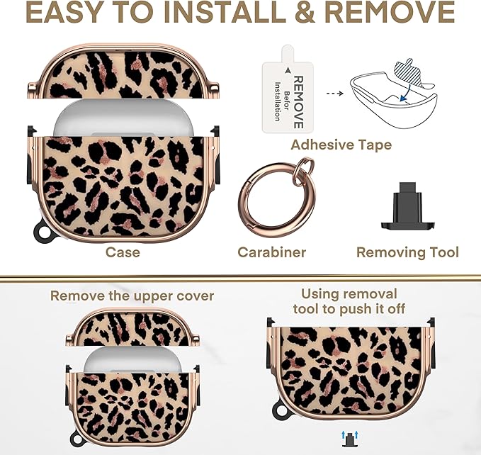 Maxjoy for AirPods 4 Case with Lock, Cute AirPods 4 Case Lock Protective Hard AirPod 4 Generation Cover for Women Men with Keychain Clip for AirPod 4th Generation Cover 2024, Leopard