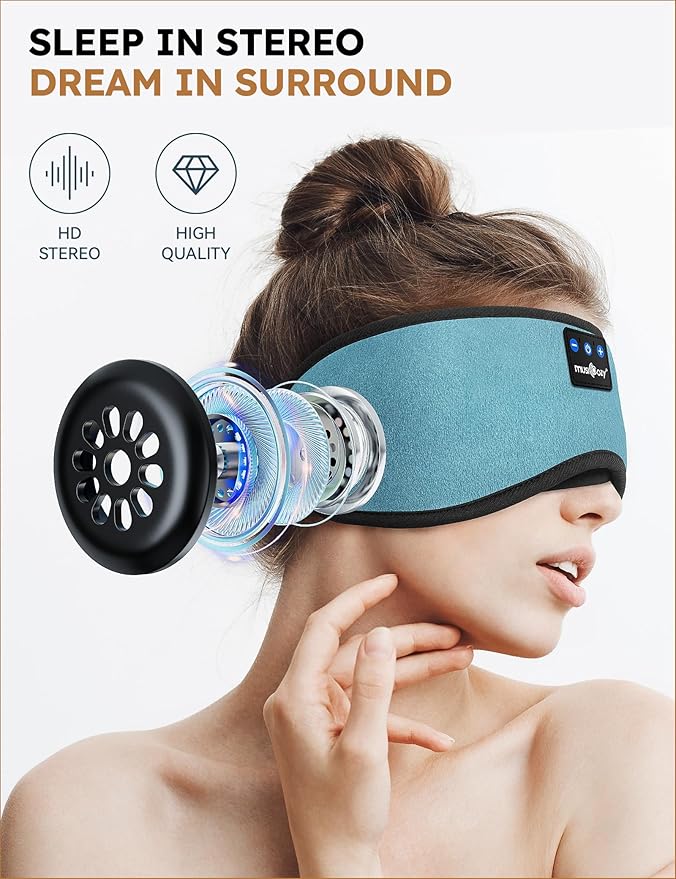 MUSICOZY 3D Bluetooth Sleep Mask with Headphones and Timer, Wireless Sleep Headphones for Side Sleepers, Eye Mask with Bluetooth Headphone, 2 Packs