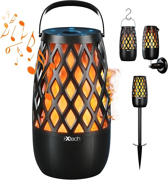 IXTECH Outdoor Bluetooth Speaker Waterproof Wireless with LED Flame Light, Shower Bluetooth Speaker for Camping Patio Home Decor, Gifts for Couples Dads Moms