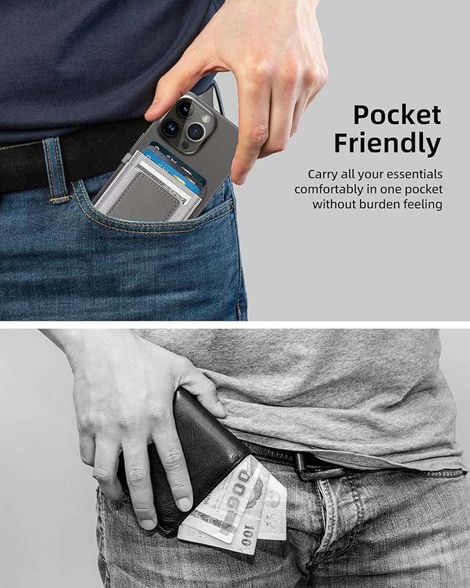 ExtreLife For Magsafe Wallet, Strongest Magnetic Wallet for iPhone 17/16/15/14/13/12 Series, Magnetic Card Holder with 2 Card Slots, RFID Blocking, Vegan Leather, Hold 7 Cards, Gray