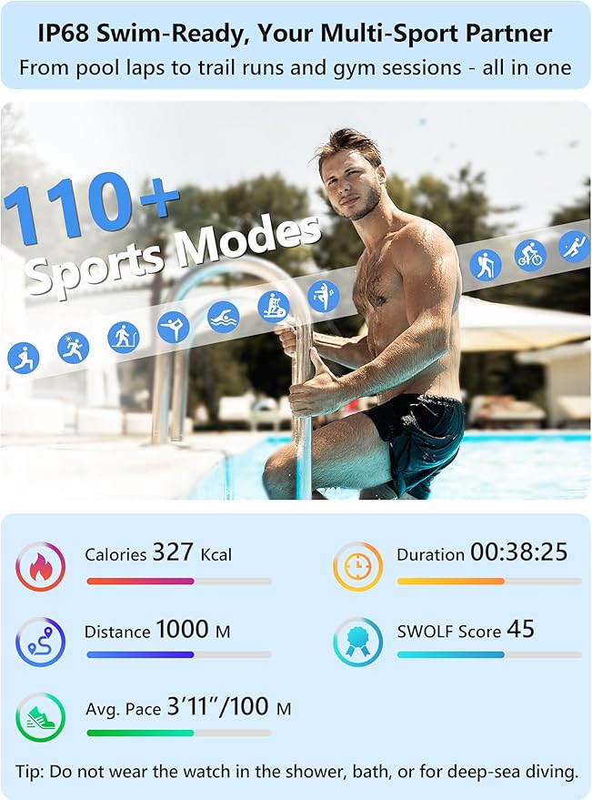 Smart Watch for Women Men Android & iPhone [2 Bands, 44mm case], Alexa Built-in, 1.83'' Smartwatch Make/Answer Call, HR SpO2 Sleep Stress Monitor Fitness Tracker, IP68 Waterproof Step Counter Watch