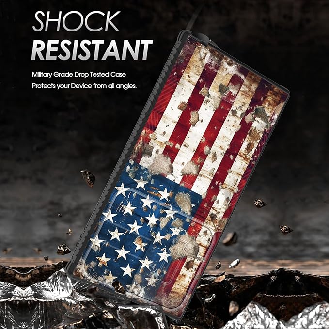 for Galaxy S24 Ultra Case Built in Slide Camera Lens Cover,Heavy Duty Shockproof Protection Dual Layer Case for Samsung Galaxy S24 Ultra 6.8" 2024,Rustic American Flag