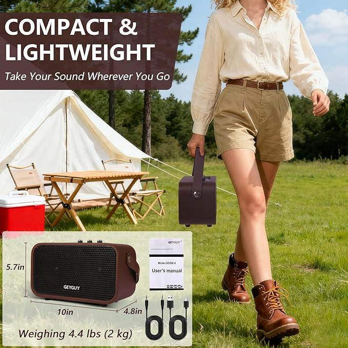 GDSK-4 Portable Bluetooth Speaker, USB Wireless Speaker with Built-in Rechargeable Battery, Retro Small Speaker with Dual 4″ Stereo Bass, IPX4 Splashproof, USB-C Fast Charge for Outdoor, Travel & Home