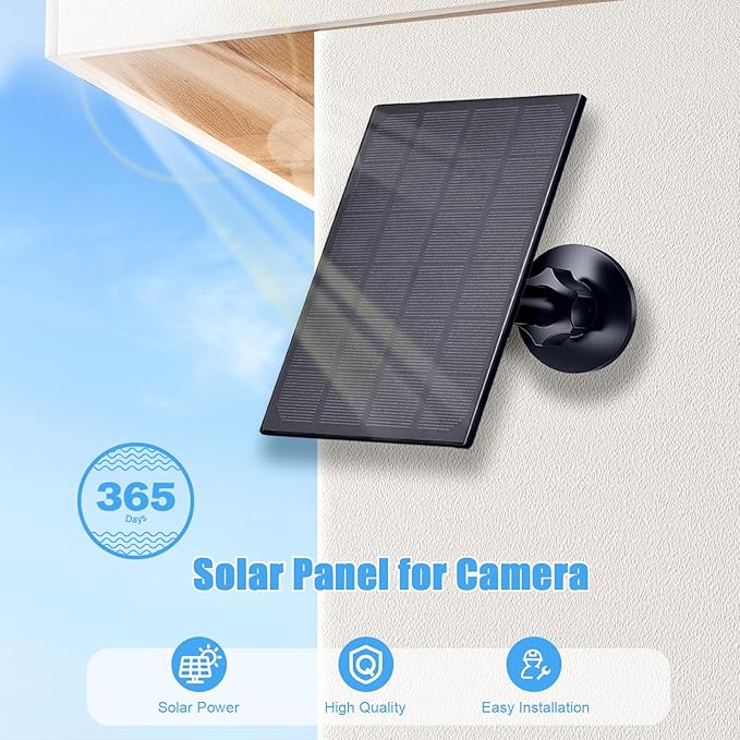Zivif Solar Panel for Security Camera, 2W Solar Charger with Micro USB & USB-C Port for Rechargeable Battery Camera, with 360° Adjustable Security Mount, Black (2 Pack)