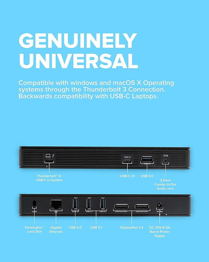 VisionTek VT4800 Thunderbolt 3/ USB-C Docking Station - 60W of Power, 2X DisplayPort, 4X USB-A, 1x USB-C, Audio, Ethernet for Windows/MacOS