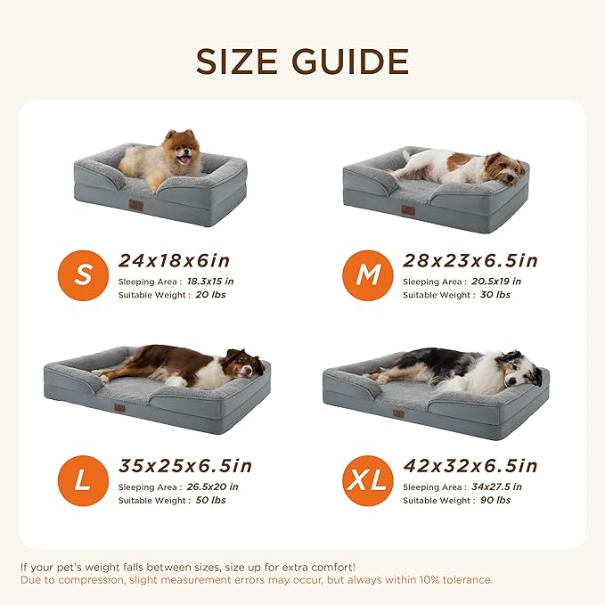 Bedsure XL Self Warming Orthopedic Dog Bed for Extra Large Dogs - Washable XLarge Dog Bed Waterproof, Comfort Pet Couch with Removable Cover, Pets Sofa with Nonskid Bottom, Grey, Non-Electric