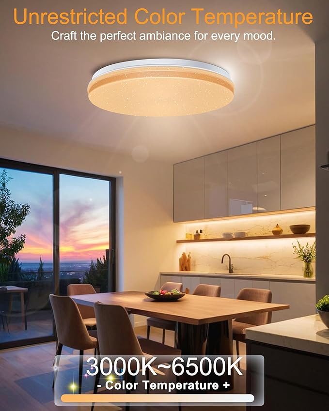 WF-Version LED Ceiling Light with Speaker 40W 12Inch Control via app/Voice/Remote Adjustable Brightness & Color Temperature Ceiling Lamp RGB Ambient Lighting for Bedroom Kids Room and More
