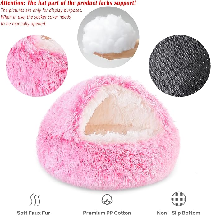 NOYAL Round Hooded Donut Dog Bed for Small & Medium Pets - Plush Fluffy Anti-Anxiety Cat Cave Bed with Cover