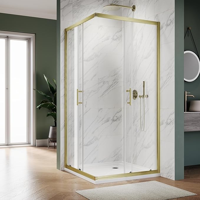 ELEGANT Corner Shower Door 36 in.D x 36 in. W x 72 in. H, Double Sliding Shower Door, Framed Corner Shower Enclosure with 1/4" Tempered Glass, Brushed Gold