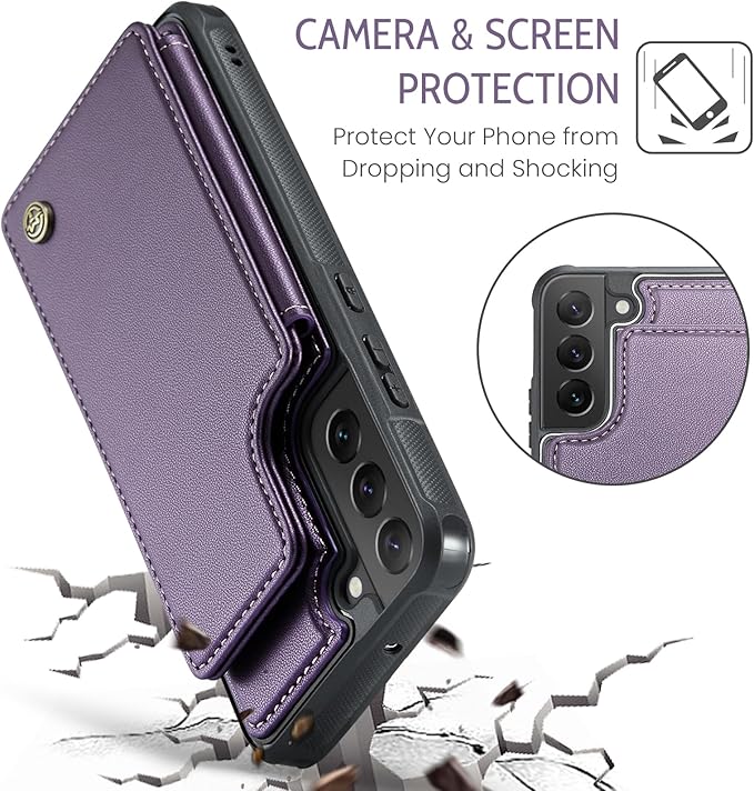 Bemal for Samsung Galaxy S22 Wallet Case with Card Holder, RFID Blocking, Shockproof Leather Kickstand for Men and Women, Durable Protective Phone Cover for 6.1", Purple