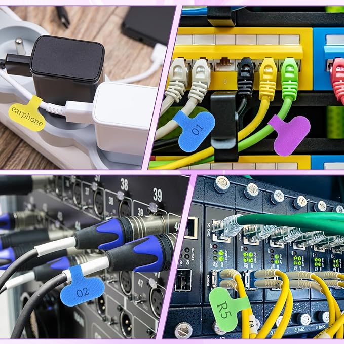 60 PCS Cable Labels Electronic Cable for Organizing Wires and Identification, Multi-Color Write On Cord Labels for Management and Identification (6 Colors)