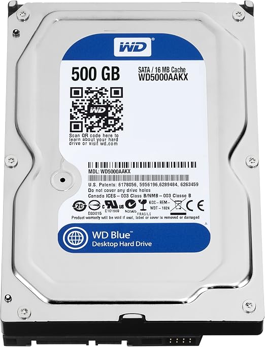 WD Blue 500GB Desktop Hard Disk Drive - 7200 RPM SATA 6 Gb/s 16MB Cache 3.5 Inch - WD5000AAKX (Renewed)
