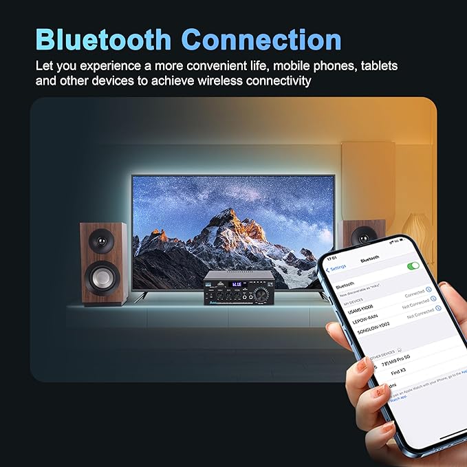Stereo Audio Amplifier 2026 Upgraded AK45 Bluetooth Receiver for Home Stereo, 400W 2 Channel Wireless Bluetooth 5.0 Power Amplifier System with FM Radio, USB, SD Card, and Remote Control