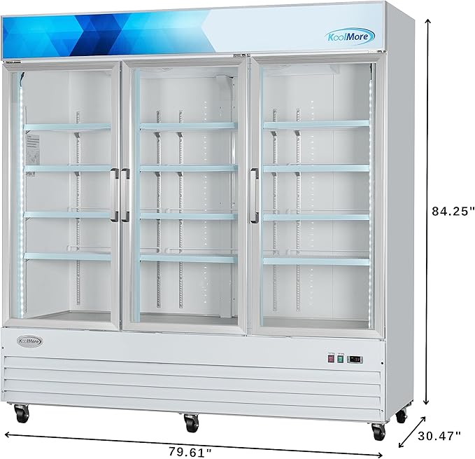KoolMore MDF-3GD-52C-WH 80 in. Commercial Three Glass Door Display Upright Freezer Merchandiser in White 52 Cu. Ft