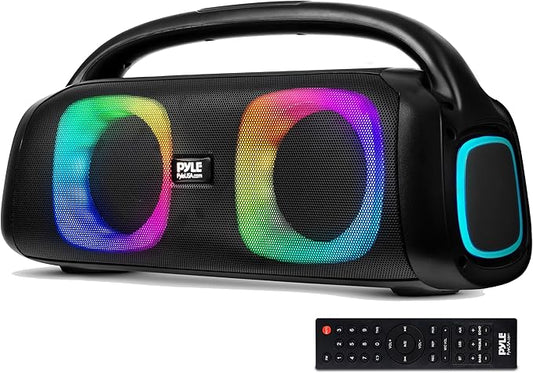 Pyle Portable Bluetooth Speaker Boombox with Dual 5” High-Performance Wireless Speakers, 160W Power, Rechargeable Battery, Mic Priority, USB/Micro SD/AUX/FM Radio, LED Ring Light, Outdoor Speaker