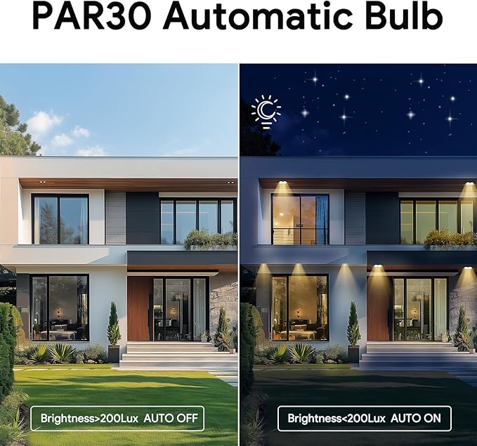 Energetic PAR30 2-Pack Dusk to Dawn LED Outdoor Flood Light Bulb, 75 Watt Equivalent(11W), 850LM, 5000K Daylight, E26 Base, Automatic On/Off Sensor Light Bulb for Porch, Hallway, ETL Listed