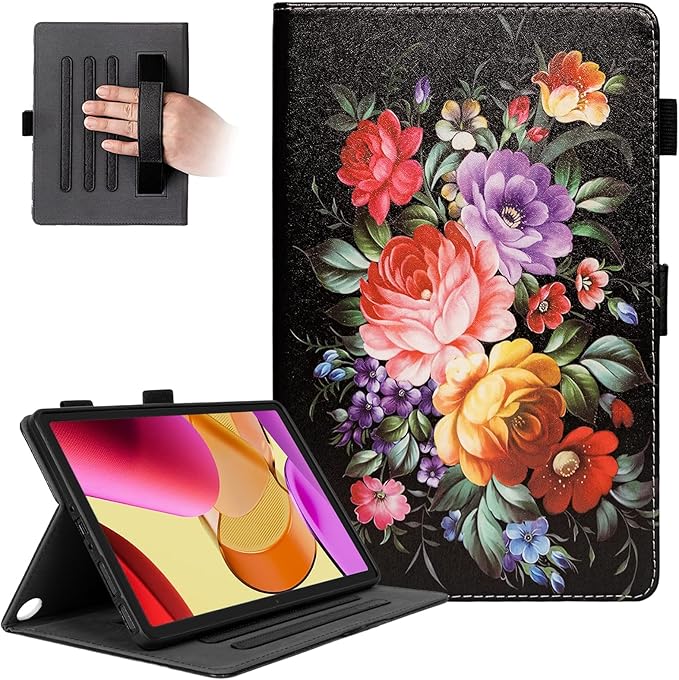 Dteck for Amazon Fire Max 11 Tablet Case 11" (13th Generation) 2023, PU Leather Shell TPU Back Cover Fold Stand Case with Auto Sleep Wake, Adjustable Viewing Angles, Cute Folio Slim Case, Black Flower
