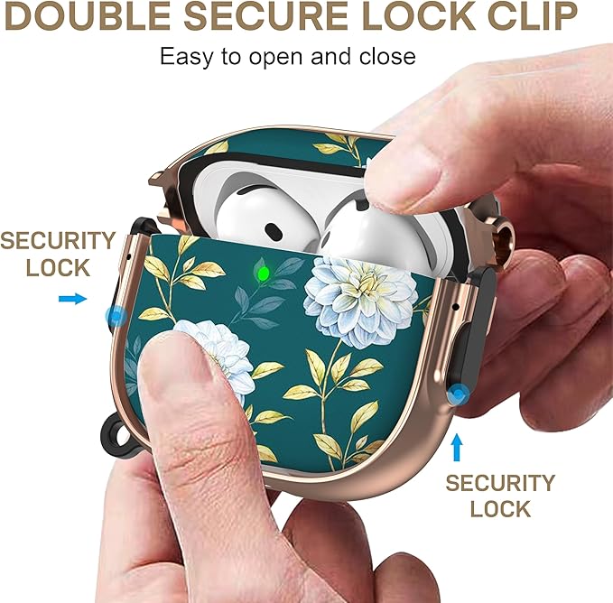 Maxjoy for AirPods 4 Case with Lock, Cute AirPods 4 Case Lock Protective Hard AirPod 4 Generation Cover for Women Girly with Keychain Clip for AirPod 4th Generation Cover 2024, Floral