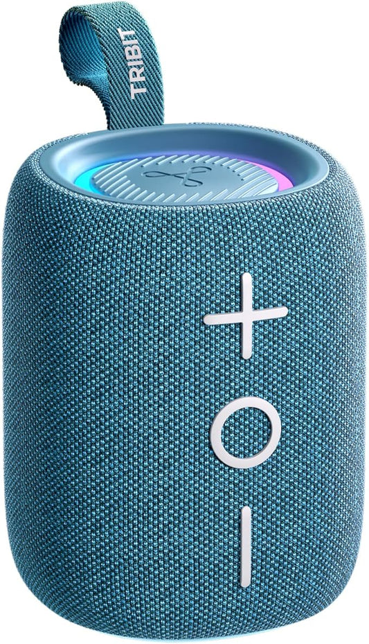 Tribit Portable Bluetooth Speaker StormBox Mini+, 12W Shower Speaker with 360°Surround Sound, 12H Playtime, Custom EQ, BT5.4, IPX7 Waterproof, RGB Lights, Type-C, AAC/SBC, TWS, Party/Beach/Gift (Blue)