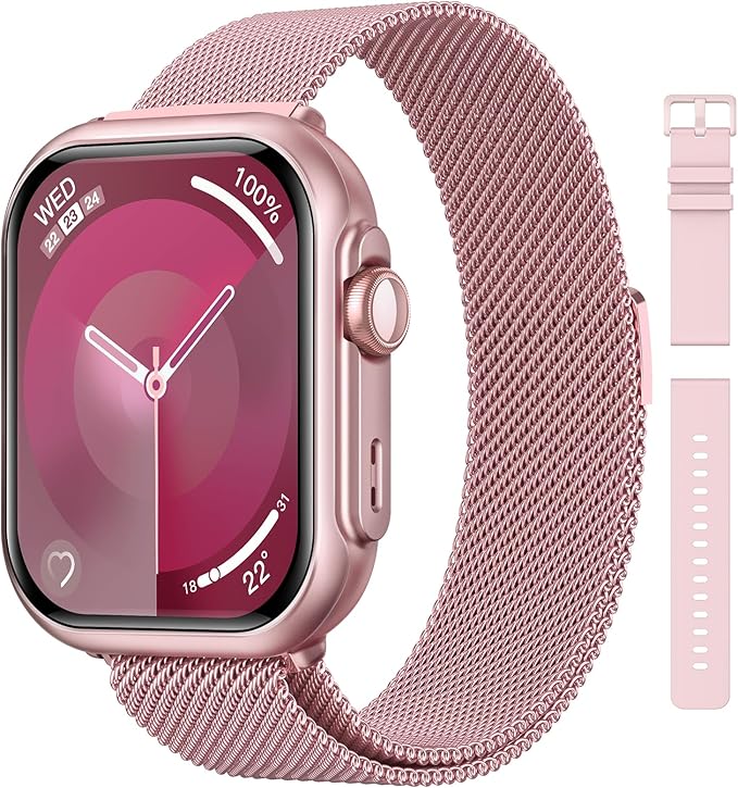 Health Fitness Trackers for Women Men: 100 Day Battery Life Activity Tracker with Answer/Make Call Blood Pressure SpO2 Sleep Heart Rate Monitor 120+ Sports 5ATM Smart Watch for iPhone Rose Pink 2 band