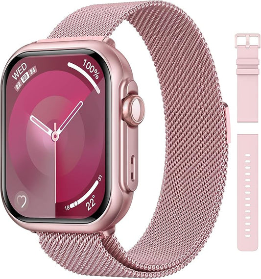 Health Fitness Trackers for Women Men: 100 Day Battery Life Activity Tracker with Answer/Make Call Blood Pressure SpO2 Sleep Heart Rate Monitor 120+ Sports 5ATM Smart Watch for iPhone Rose Pink 2 band