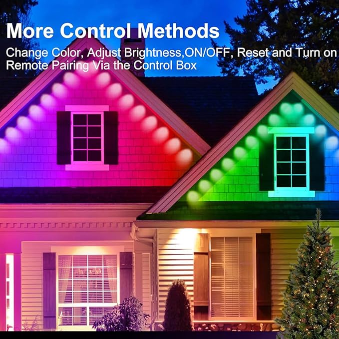 permanent outdoor lights with App &P67 Waterproof Smart Eave Lighting, with App/Remote Control Eaves Light, DIY LED Scenes Modes for Christmas,Halloween,Daily & Holiday Party Decor,House Roof Lighting