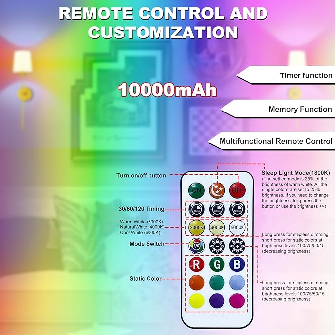 10000mAh Battery Operated Wall Sconces Set of Two, 28 Inches Long Wireless Sconces Set of 2 Wall Light with RGB Rechargeable Magnetic Bulb, Sconces Wall Decor Set of 2 for Bedroom Living Room, Gold