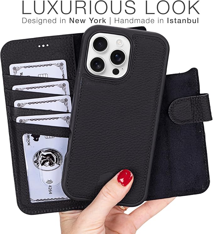 BLACKBROOK Case for iPhone 16 Pro Wallet Case for Men and Women, Carter Full Grain Leather 2-in-1 Set for MagSafe Charging, Cash, ID and 4 Card Slots with RFID, Compatible with iPhone 16 Pro