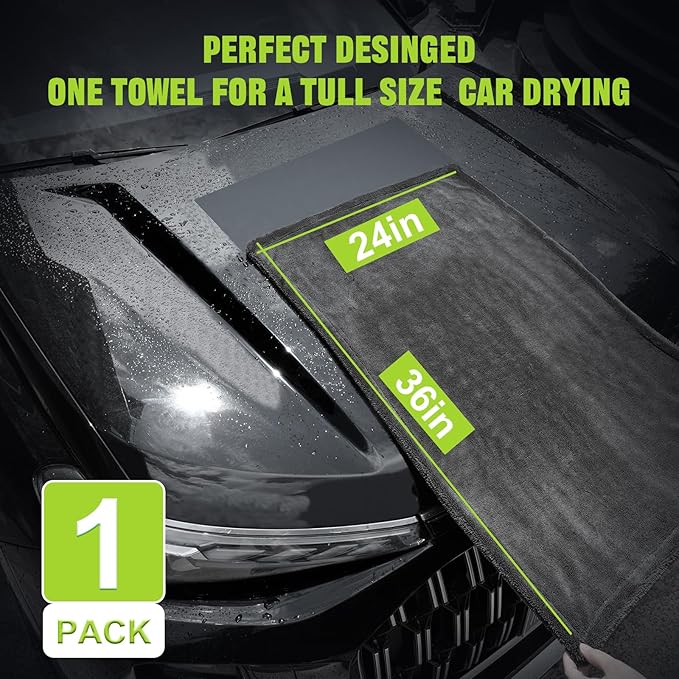 TTRCB 2 Pack 1300 GSM Car Drying Towel, Microfiber Towels for Cars - 36" x 24" & 16" x 16", Ultra-Absorbent, Streak Free, Premium Double Twisted-Loop Microfiber Cleaning Cloth with Car Wash Mitt