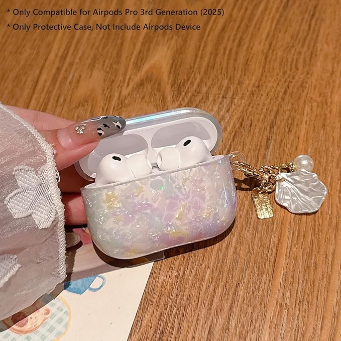 for AirPod Pro 3 Case 2025 Cute Shell Pearl Ocean Design for Women Girls TPU Protective Cover with Keychain Compatible for AirPods Pro 3rd Generation (Colored Shell)