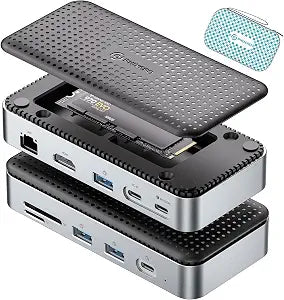 PHIXERO 11-in-1 Docking Station with M.2 NVME SATA SSD Enclosure, USB-C Hub with 10 Gbps USB-C/A Data Ports, 4K HDMI, PD 100W, 2* USB 3.0 Data, 1000M Ethernet, MicroSD & TF, for Laptop and More