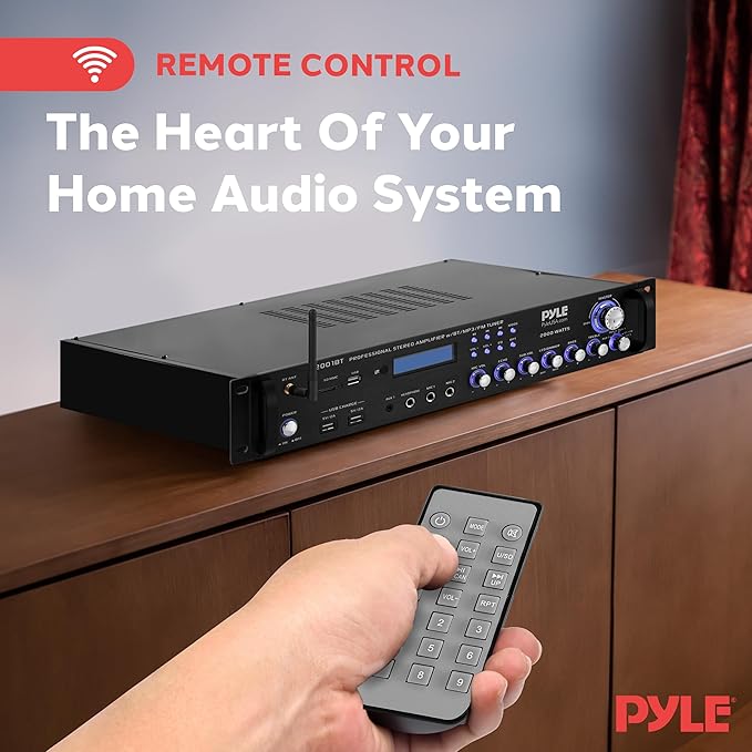 PYLE Multi Channel Bluetooth Preamplifier Receiver - 2000 Watt Audio Home Speaker Sound Stereo Receiver W/ Radio, USB, Headphone, Aux, RCA, Dual Microphone W/ Echo, Led, Wireless Streaming - P2001BT
