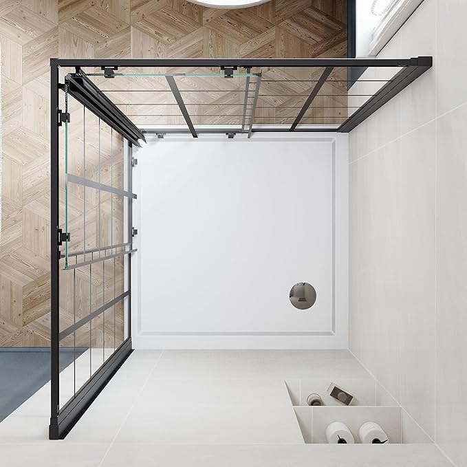SUNNY SHOWER Double Sliding Shower Door with 1/4 in. Clear Tempered Glass Corner Shower Enclosure 36 in.D x36 in. W x 72 in. H Corner Shower Doors Black Hardware Framed Glass Shower Stalls