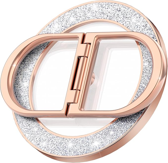 Magnetic Phone Grip | Phone Ring Holder | Stylish Twinkle Transparent with Phone Ring Holder for iPhone, Mag Safe Phone Ring Grip for iPhone & Android, Rosegold