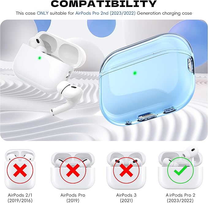 Airpods Pro 2nd/1st Generation Case Cover, Compatible with Airpods Pro Case 2nd Gen USB C Charging Port, Clear Soft Transparent Military Grade Shockproof Case, Clear Blue