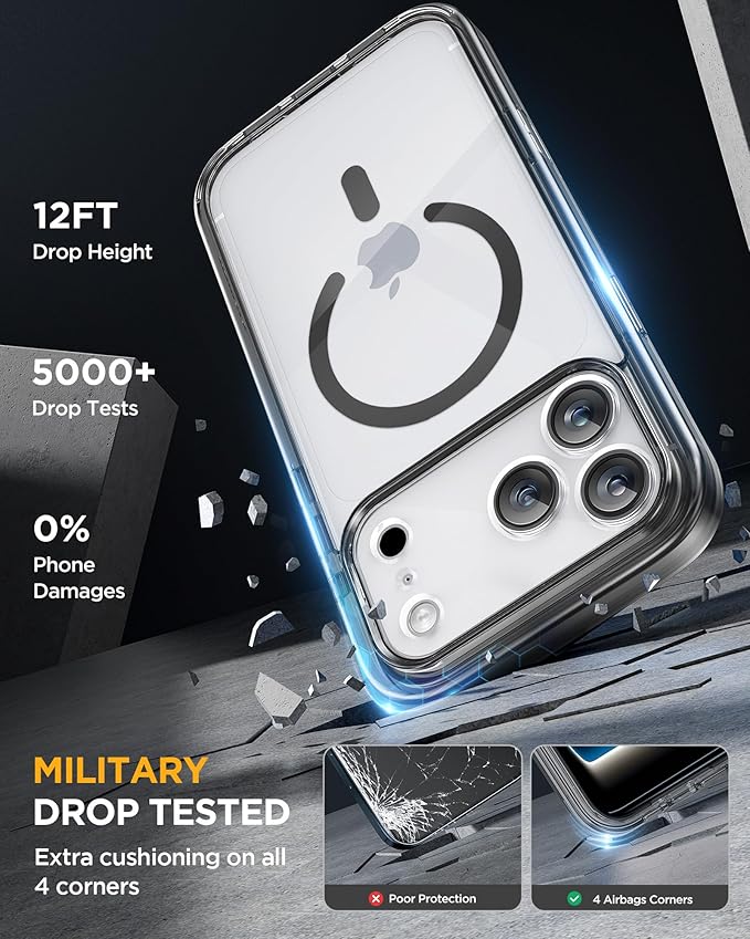 Miracase for iPhone 17 Pro Max Case 6.9" Full-Body Phone Case with Built-in Glass Screen Protector& Full Camera Protector,[Magnetic with MagSafe] Drop Proof 17 ProMax Cover, Clear Black