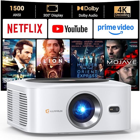HAPPRUN Outdoor Smart Projector 4K Decoding, Built-in Apps, 30W Dolby Audio