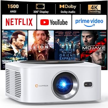HAPPRUN Outdoor Smart Projector 4K Decoding, Built-in Apps, 30W Dolby Audio