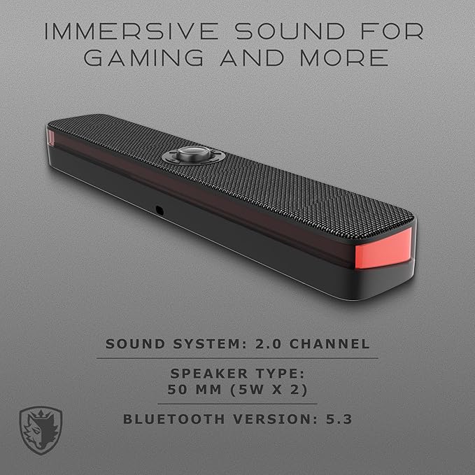 Sades Posevolt USB Soundbar with Bluetooth 5.3, RGB Lighting, 2.0 Channel Stereo Speaker for PC, Laptop, Desktop, Gaming Setup.