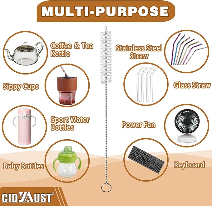 Straw Cleaner Brush Extend 10-Inch, Straw Brush with Premium PA6 Nylon Bristles for Reusable Straws,Baby Bottles, Sippy Cups & Sport Water Bottles,10-Pack.
